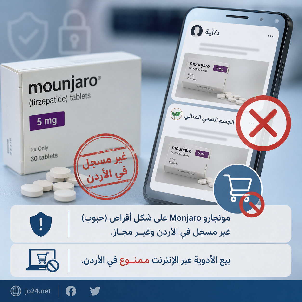 جو 24 : الغذاء والدواء: حبوب "مونجارو" التي يعلن عنها في مواقع التواصل تركيبتها مجهولة
