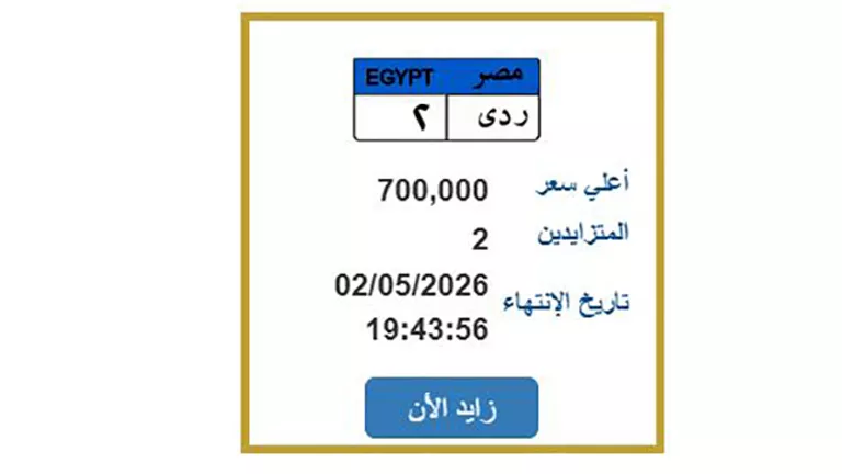 700 ألف جنيه.. مزاد لوحة "ردي2" يشتعل قبل الإغلاق ببوابة المرور الإلكت