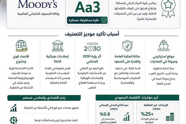 «موديز»: التصنيف الجديد للمملكة يعكس استمرار الثقة في البيئة الاستثمارية