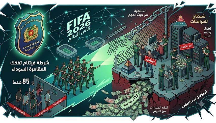 خلال مونديال 2026.. فيتنام تفكك شبكتي مراهنات بمبيعات تناهز 133 مليون دولار