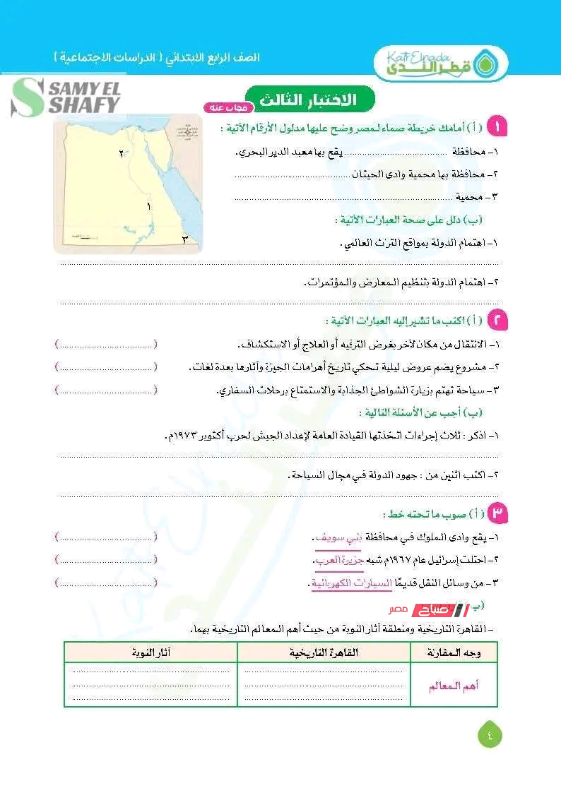 مراجعه إمتحان شهر ابريل دراسات اجتماعيه للصف الرابع الابتدائي 2026 بطريقة سهلة ومبسطة