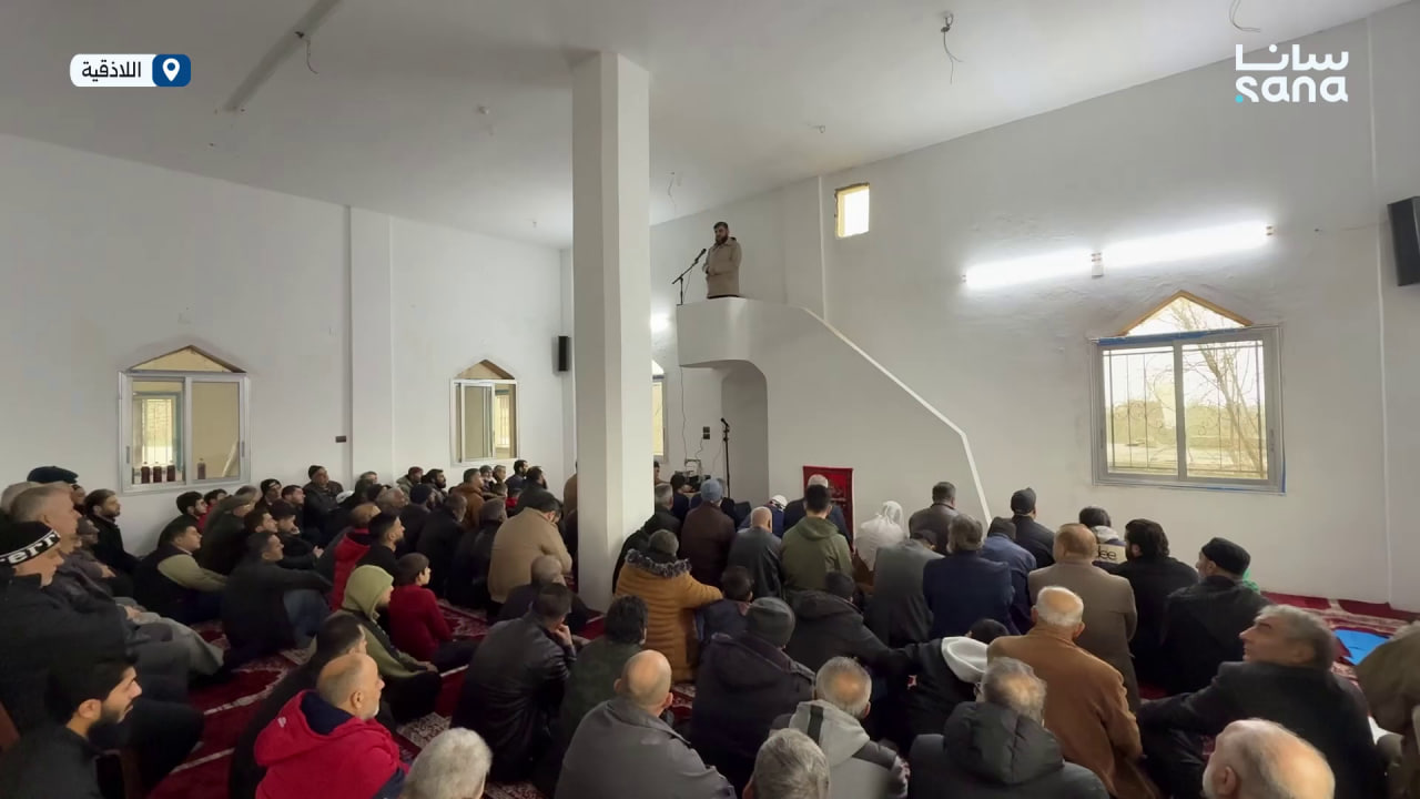 افتتاح مسجد بلال بن رباح في قرية الخضراء بريف اللاذقية بعد إعادة تأهيله