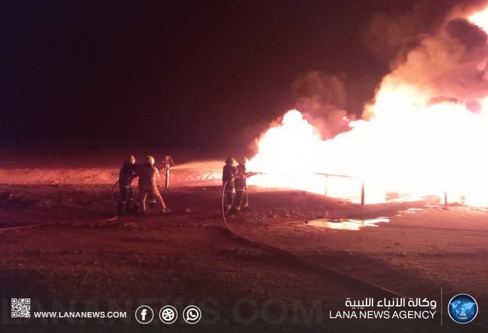 شركة الخليج العربي للنفط : احتواء حريق بأحد خطوط الأنابيب في منطقة الحمادة .