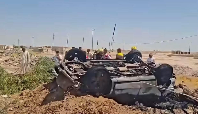 الديوانية.. وفاة وإصابة 6 أشخاص بحادث انقلاب واحتراق عجلة على طريق آل بدير