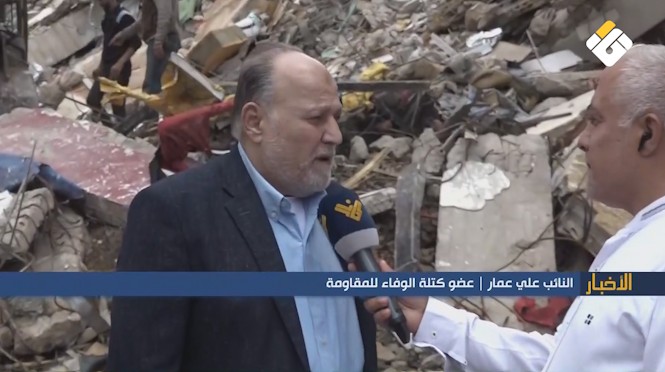 النائب علي عمار لقناة المنار: أهالي الضاحية متمسكون بالبقاء وإحياء المنطقة