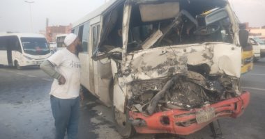 أسماء 8 مصابين بحادث اصطدام ميني باص بالرصيف أعلي الدائري فى بهتيم