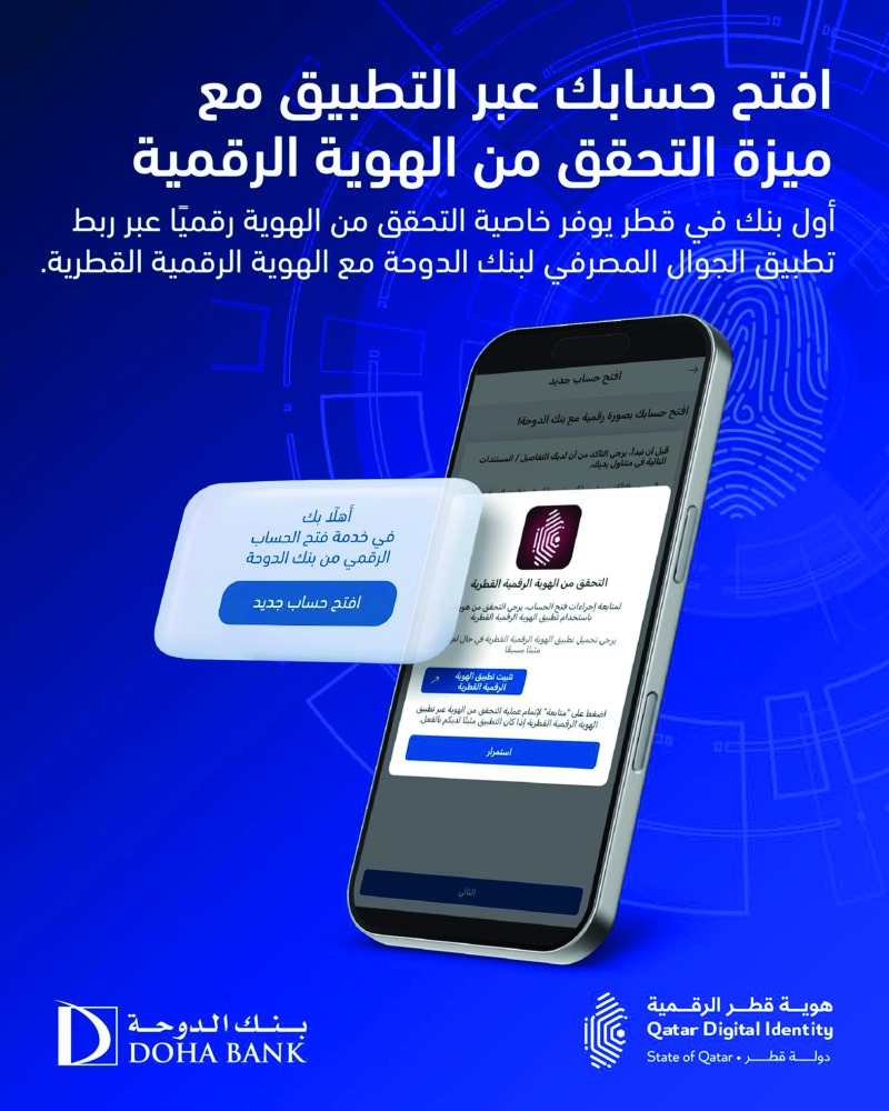 ‫ بنك الدوحة يطلق خاصية التحقق من الهوية الرقمية القطرية