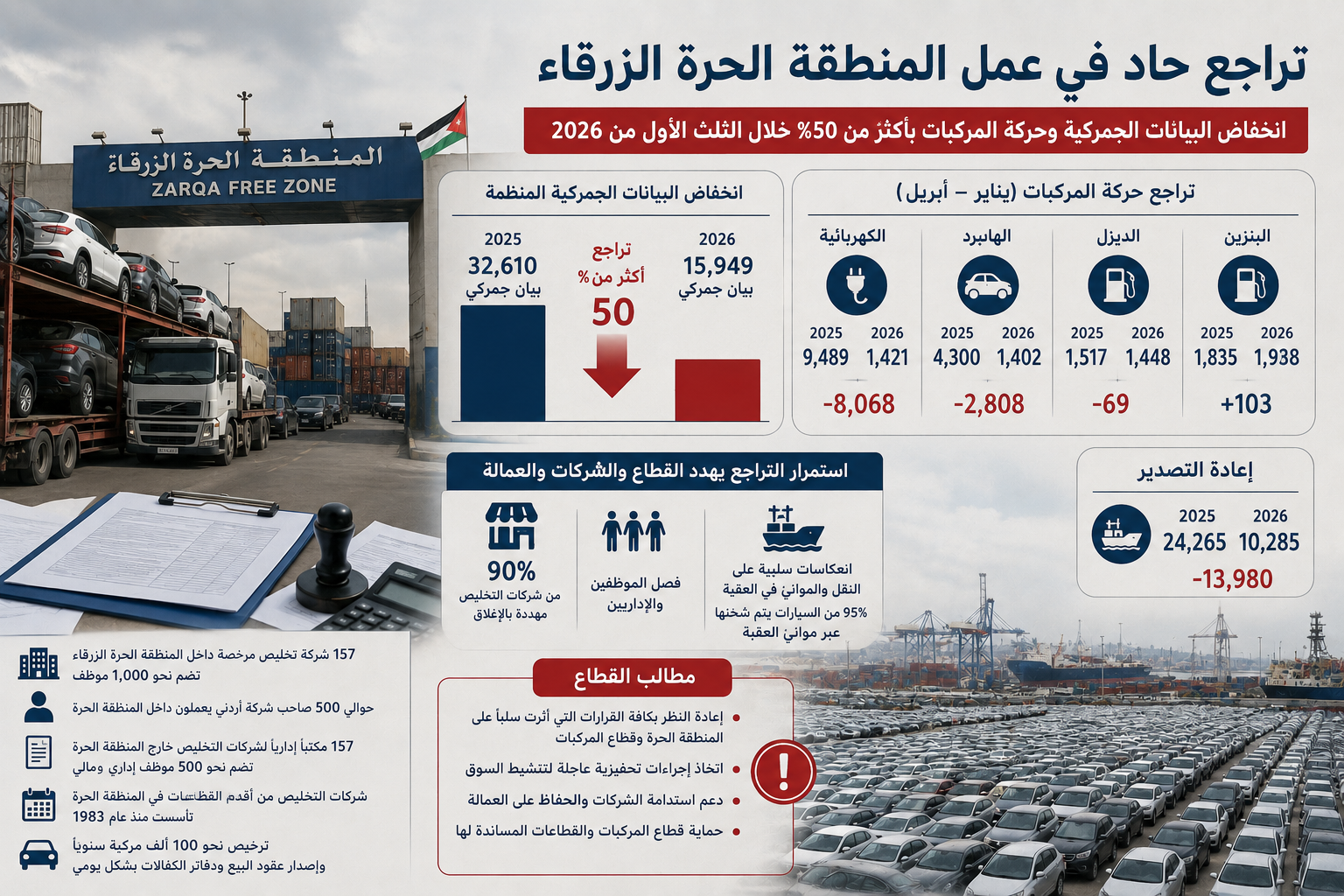 جو 24 : قطاع التخليص يدعو لمراجعة القرارات الحكومية الخاصة بالمنطقة الحرة الزرقاء
