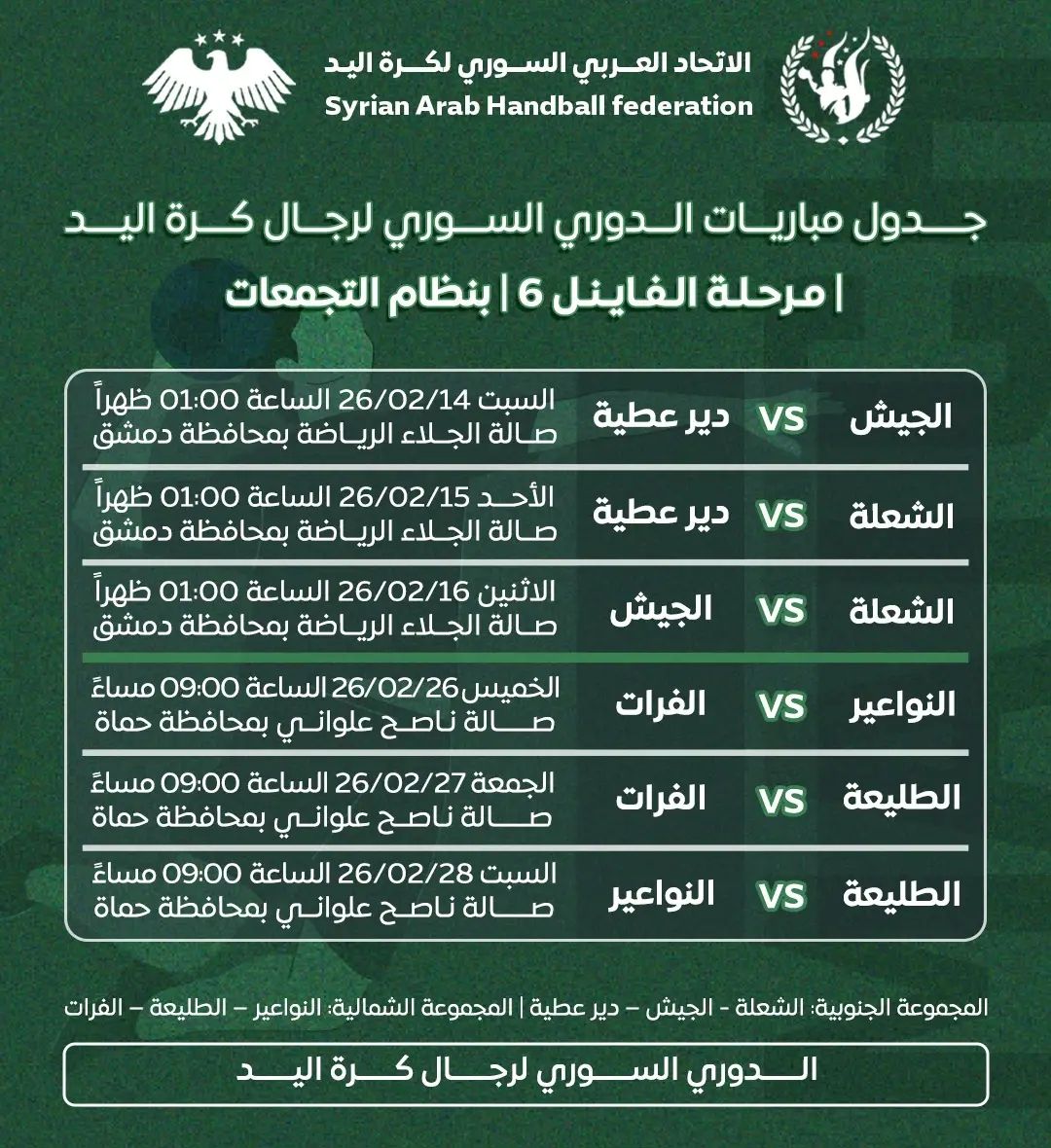 انطلاق المرحلة الثانية من دوري كرة اليد للرجال (مرحلة الفاينال 6)