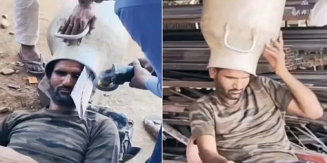هندي يعلق رأسه في جرة الحليب بسبب الحر