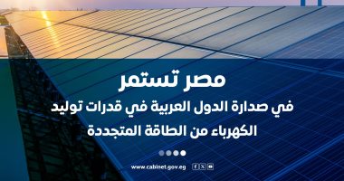 مجلس الوزراء: مصر تتصدر الدول العربية فى قدرات توليد الكهرباء من الطاقة المتجددة.. وتعزز مكانتها الإقليمية فى الطاقة النظيفة.. PFI تمنح مشروع «أبيدوس 2» للطاقة الشمسية جائزة صفقة العام فى أفريقيا 2025