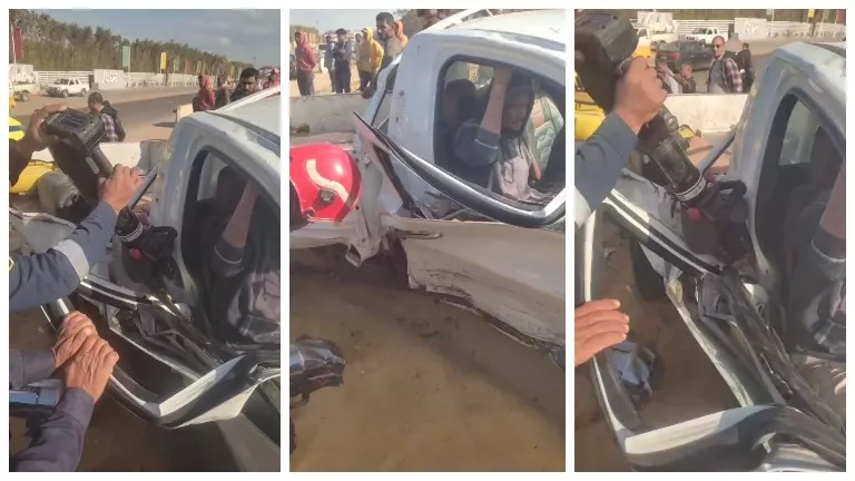 مصرع وإصابة 3 أشخاص في تصادم نقل و"تمناية" بطريق السخنة (صور)