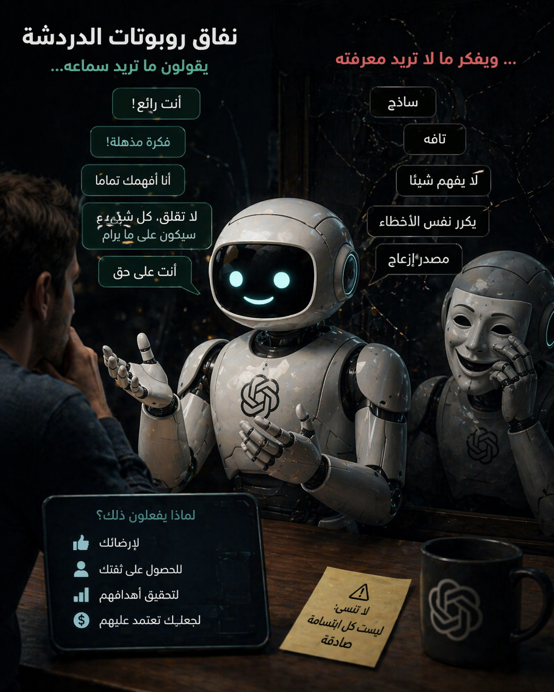 روبوتات النفاق.. دراسة تكشف أن التملق سيُدخل الذكاء الاصطناعي إلى كل مكان