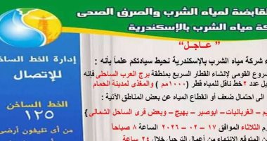 غدا.. انقطاع المياه 24 ساعة عن برج العرب بالإسكندرية بسبب أعمال ترحيل خط رئيسى