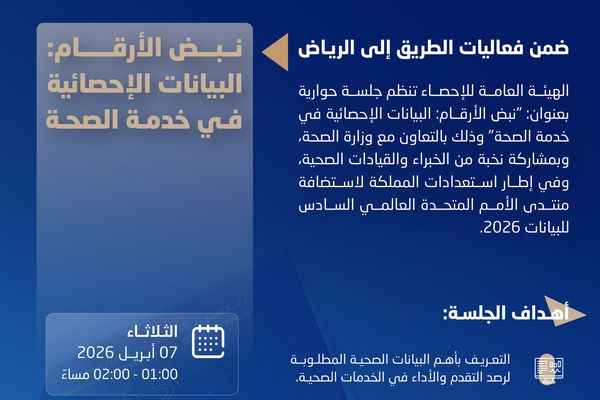 الهيئة العامة للإحصاء تنظم جلسة حوارية حول دور البيانات الإحصائية في دعم القطاع الصحي