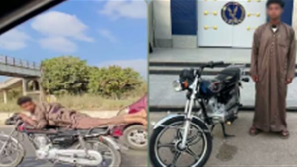 ضبط قائد دراجة نارية استعرض بحركات خطرة على طريق بالقليوبية بدون لوحات