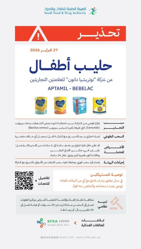 «الغذاء والدواء» تُحذّر من عدد من منتجات حليب الأطفال