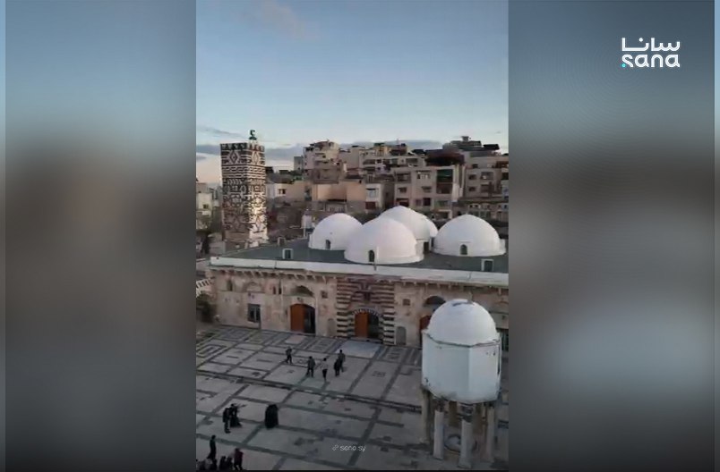 أذان المغرب في الجامع الأعلى الكبير بمدينة حماة
