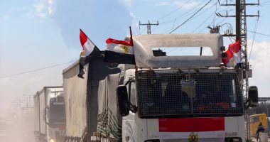 تحمل أعلام مصر.. دخول المساعدات الإنسانية لقطاع غزة