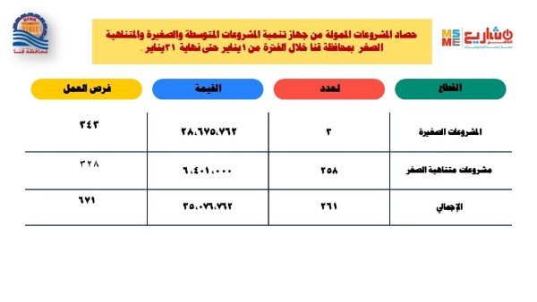بقيمة 35 مليون..تمويل 261 مشروعًا لشباب الخريجين خلال شهر بقنا