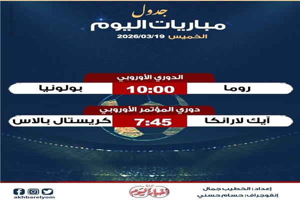موعد مباريات اليوم الخميس 19 مارس 2026| إنفوجراف