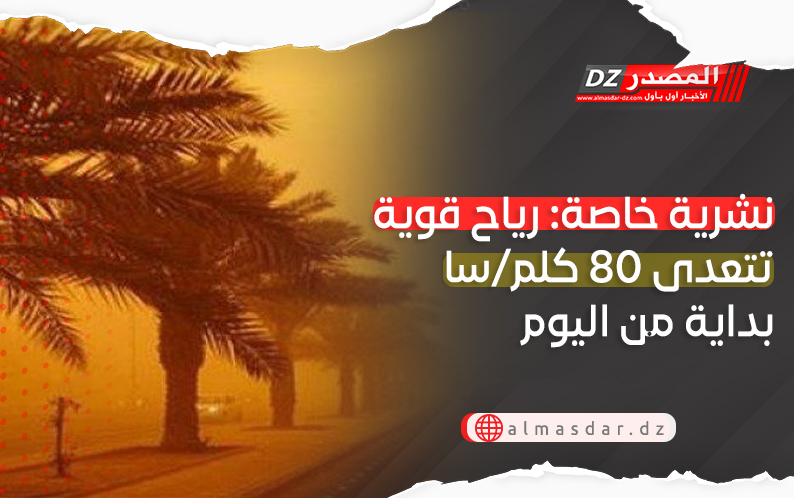 نشرية خاصة: رياح قوية تتعدى 80 كلم/سا على عدة ولايات