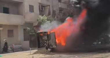 اشتعال حريق هائل بكشك كهرباء في قرية ميت قادوس بأبو النمرس