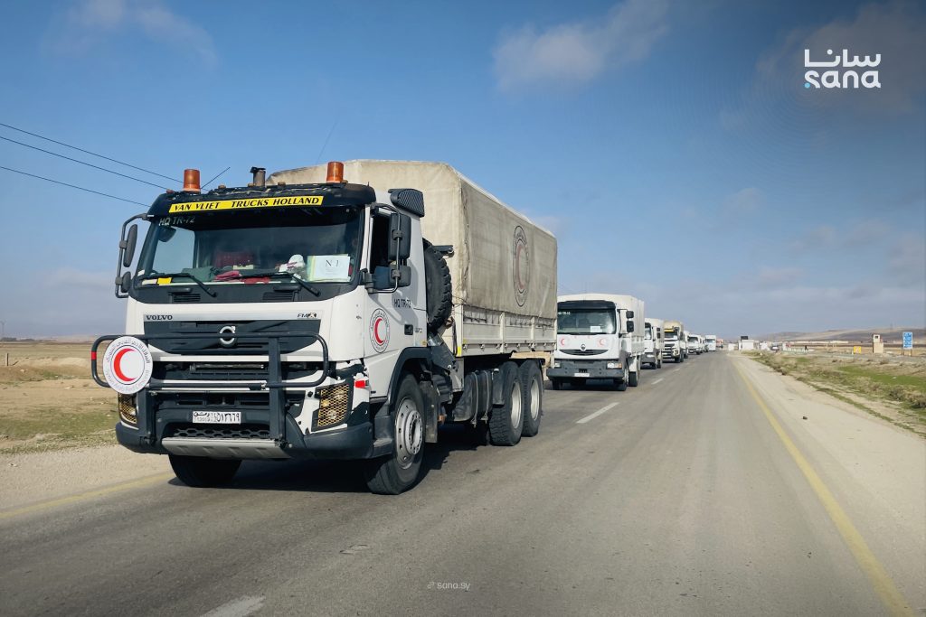 قافلة مساعدات تدخل السويداء دعماً للأفران وتأمين الاحتياجات الأساسية