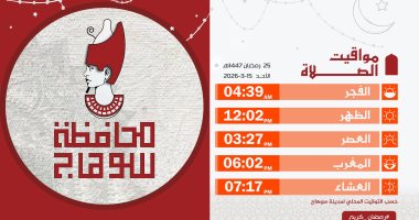 مواقيت الصلاة اليوم الأحد 15 مارس 2026 بسوهاج 25 رمضان