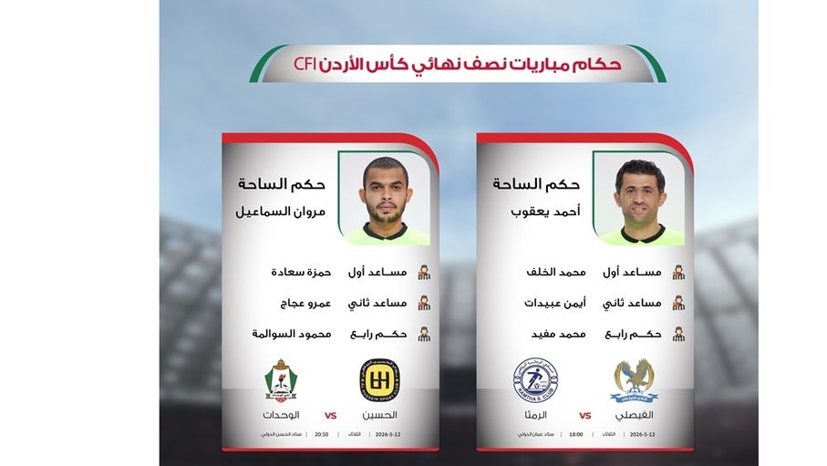 تعيين حكام نصف نهائي كأس الأردن لكرة القدم