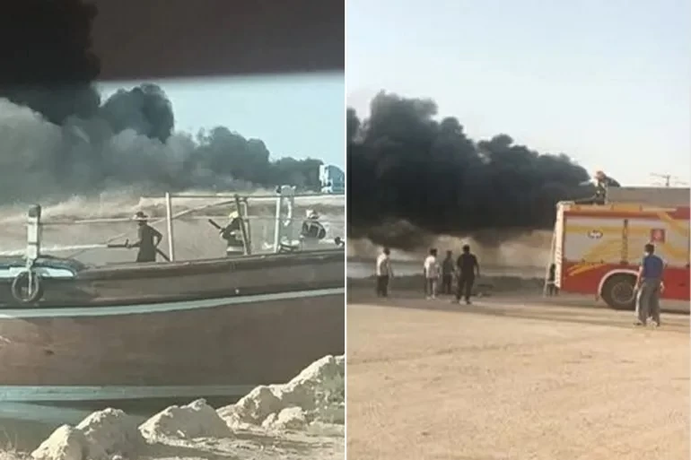 حريق في سفن تجارية بميناء دير الإيراني