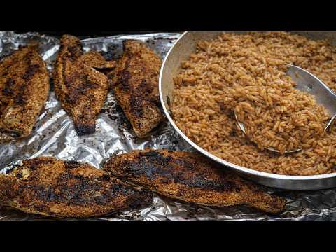 سمك بلطي مشوي بالدقة مع رز بسمتي احمر