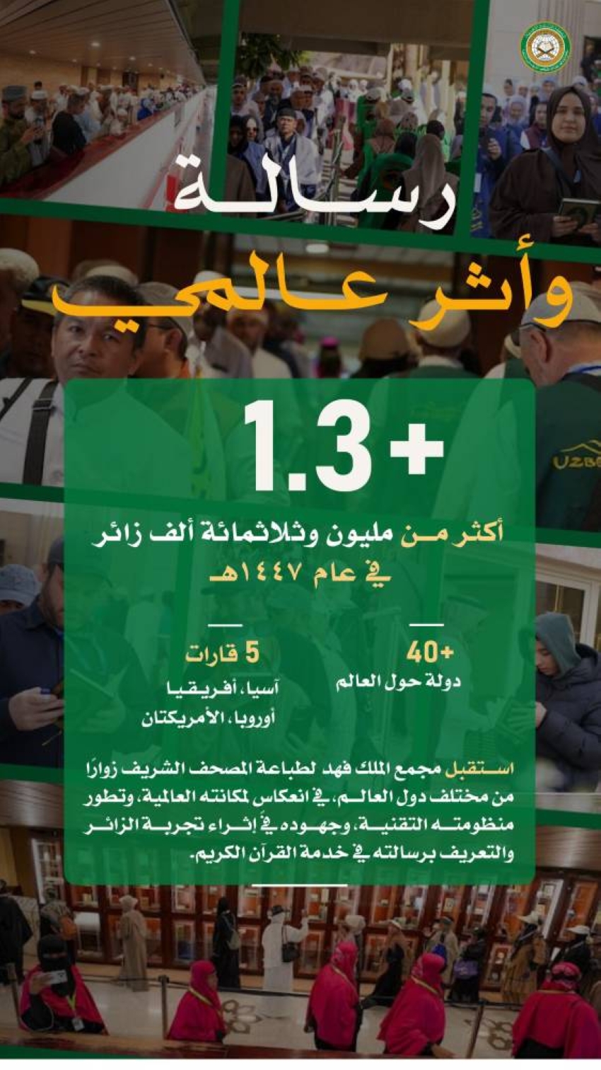 مجمع الملك فهد لطباعة المصحف الشريف يستقبل أكثر من 1.3 مليون زائر
