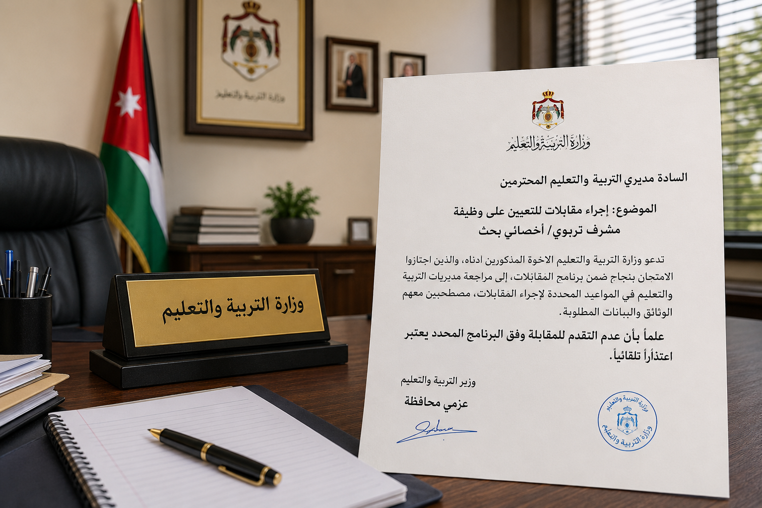 التربية تدعو مرشحين للتعيين بوظيفة مشرف للمقابلات