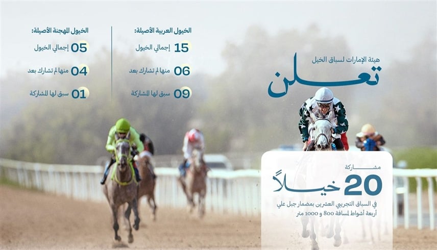 اختتام السباق التجريبي بمضمار جبل علي بمشاركة 20 خيلاً