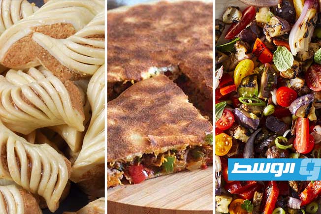 سلطة باذنجان مشوي وخبزة محشية وحلوى مشرطة على مائدة اليوم الرابع والعشرين من رمضان