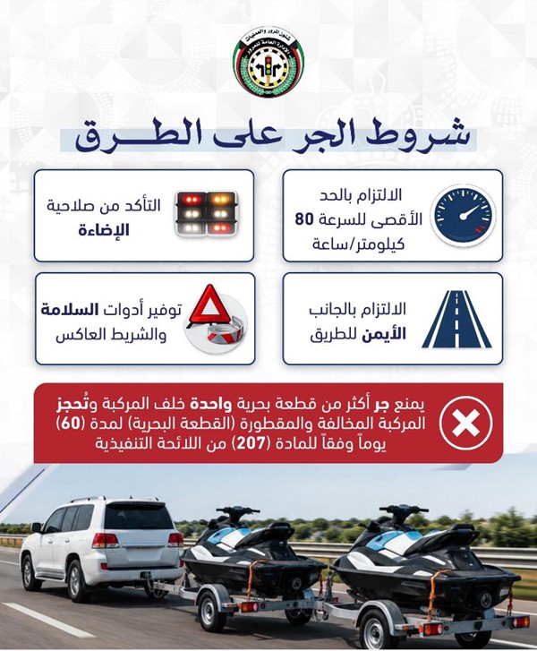 «الداخلية »: الحد الأقصى لسرعة مركبات « الجر » (80) كم