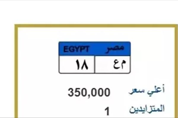 مزاد اللوحات المميزة للسيارات.. لوحة رقم (م ع - 18) يصل سعرها إلى 350 ألف جنيه