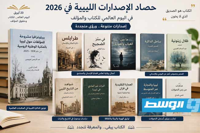 «في اليوم العالمي للكتاب».. حصاد الإصدارات الليبية في 2026 يعكس حراكًا ثقافيًا متجددًا