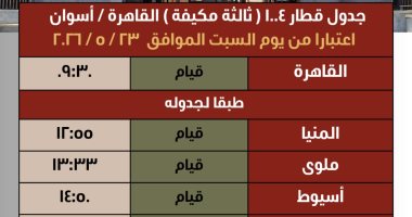 ​السكة الحديد تضيف مقرر وقوف لقطار 1004 ثالثة مكيفة بمحطة أبوتيج بدءا من السبت