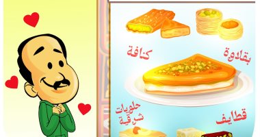 «على قد الحب».. بقلاوة وقطايف وكنافة على مائدة كاريكاتير اليوم السابع