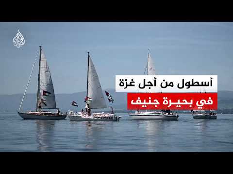شاهد.. قوارب التضامن مع غزة تبحر في بحيرة جنيف