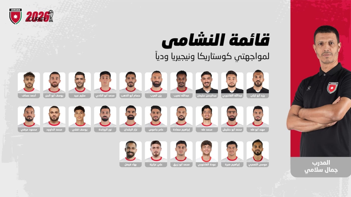 إعلان قائمة منتخب النشامى لمباراتي كوستاريكا ونيجيريا
