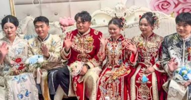 ثلاثة أشقاء توائم فى الصين يحتفلون بزفافهم فى يوم واحد