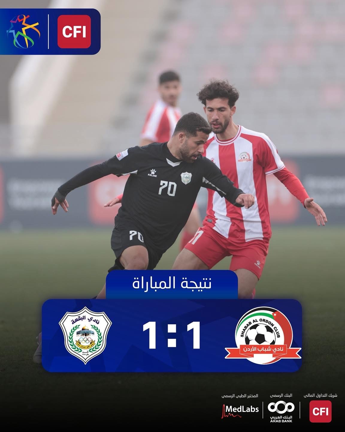 تعادل البقعة وشباب الأردن في ختام الجولة الـ15 من دوري المحترفين