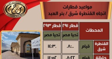 السكة الحديد تعلن مواعيد رحلات خط "القنطرة شرق