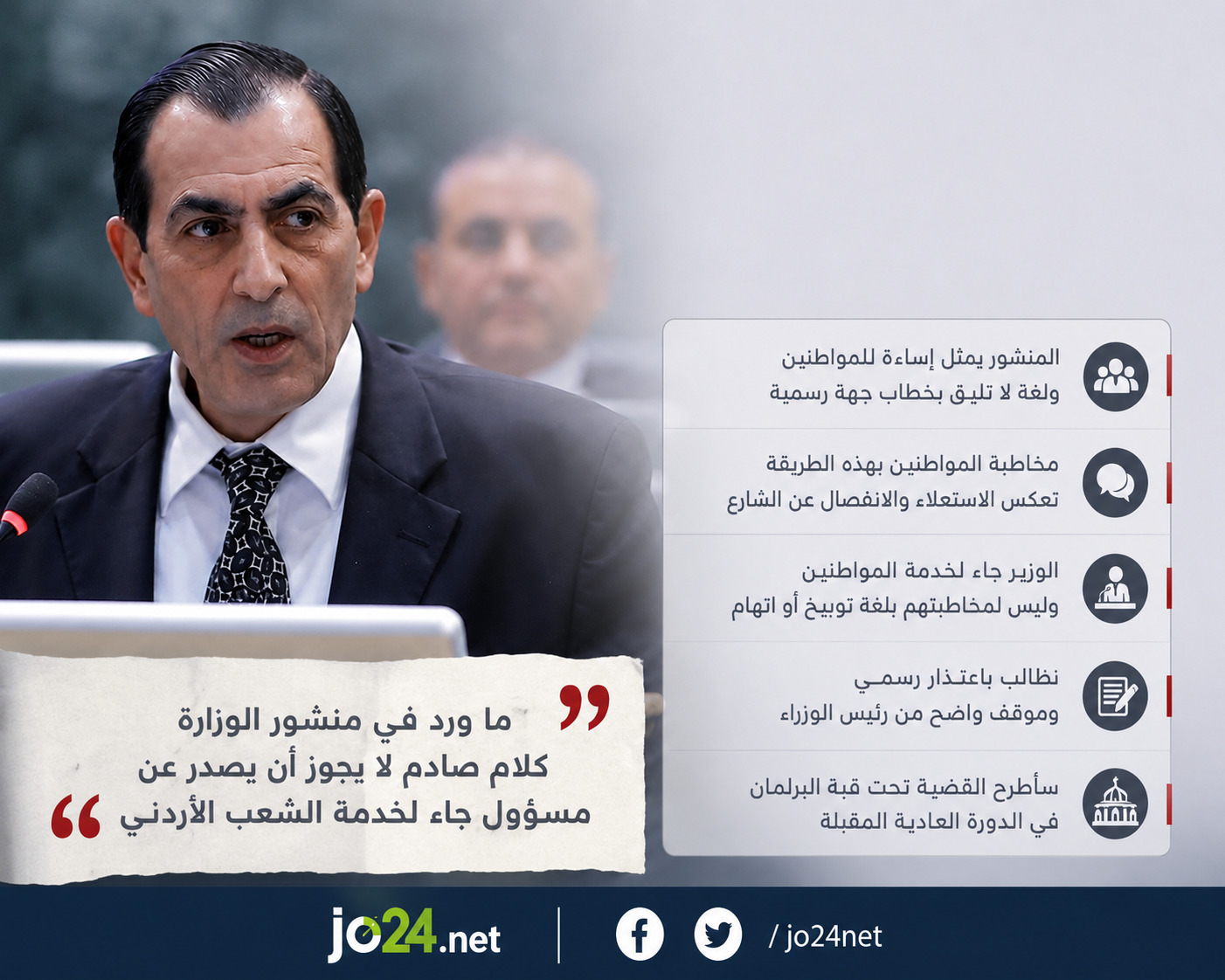 جو 24 : القباعي يطالب بإقالة وزير البيئة: منشور الوزارة صادم ويحمل إساءة للمواطنين #عاجل
