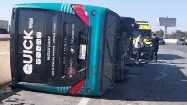 حادث انقلاب حافلة فريق الاتحاد السكندري للطائرة